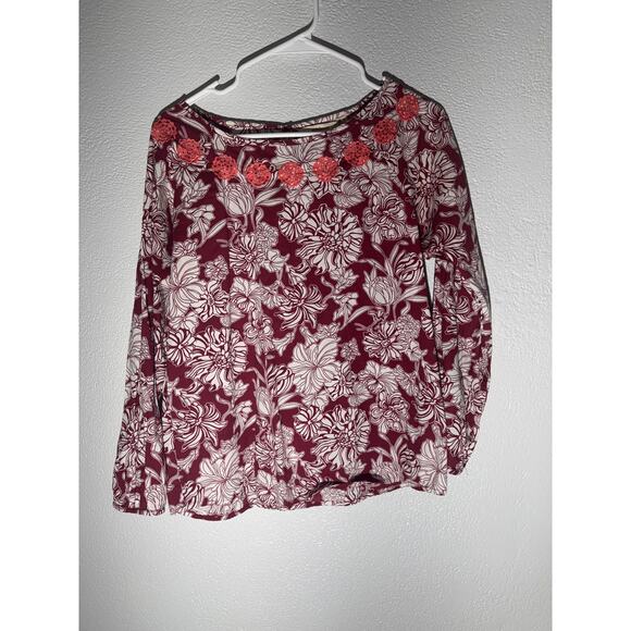 Sundance Burgundy Floral Embroidered Long Sleeve Blouse | Size S - Picture 2 of 6